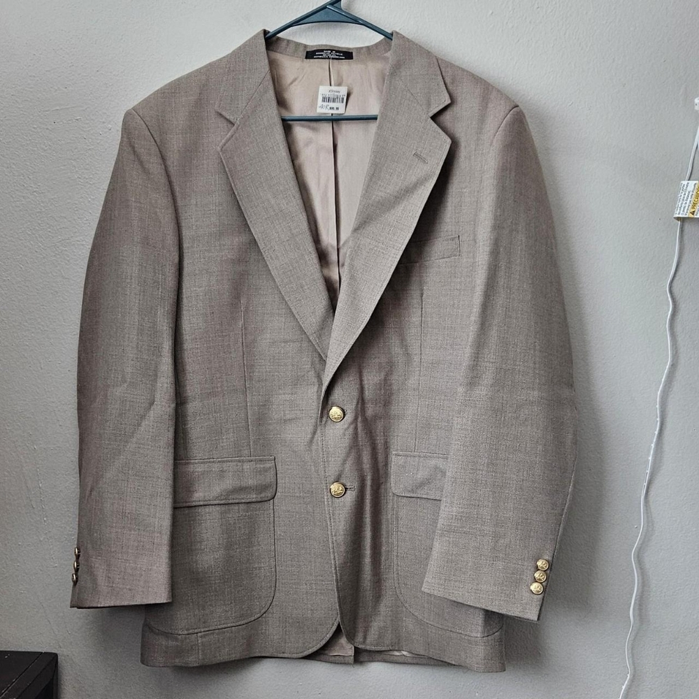 NWT - Stafford - Taupe Gold Button Blazer – Classic Fit Suit Jacket – Size 40R